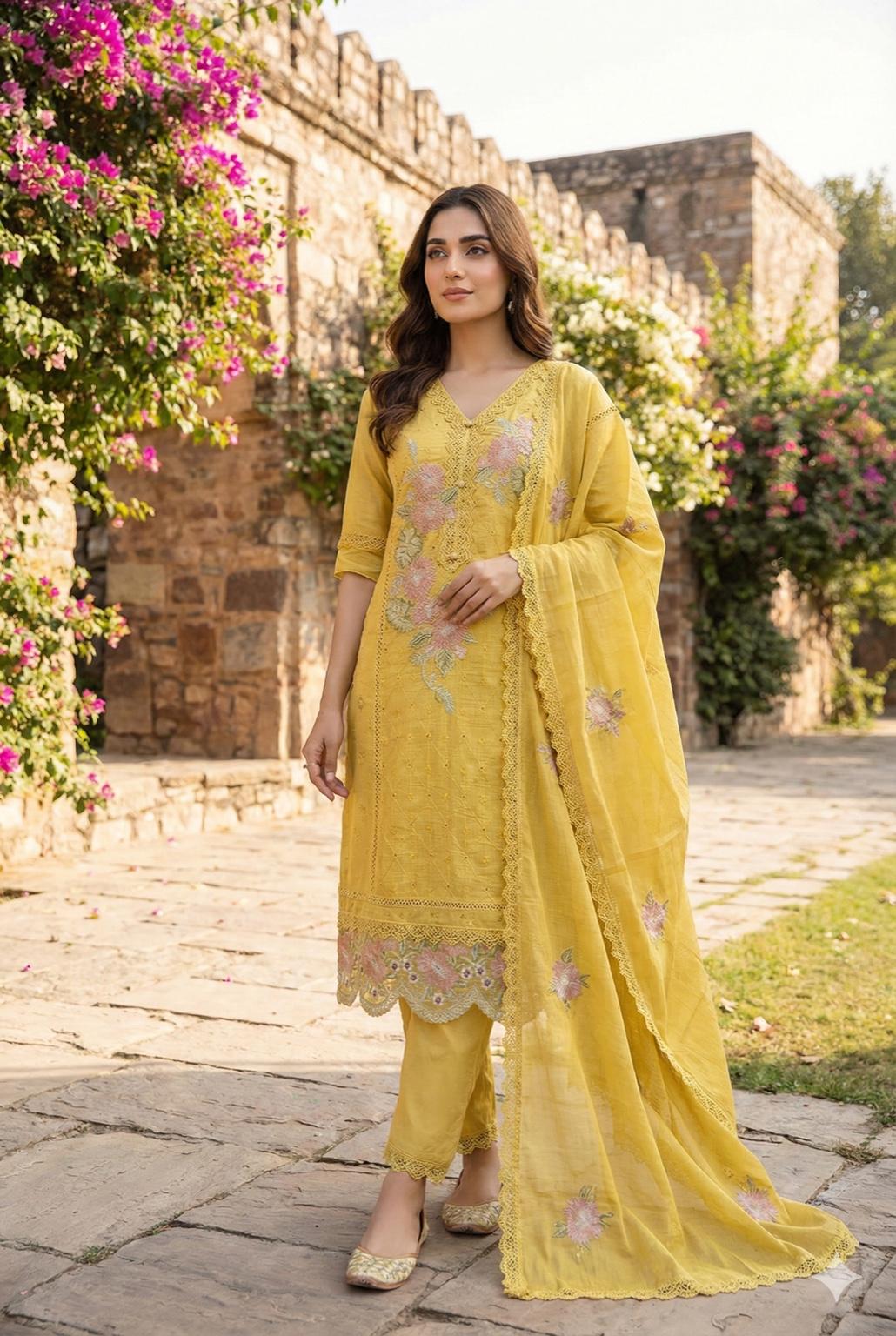 Embroidered Mulchanderi Kurta Set