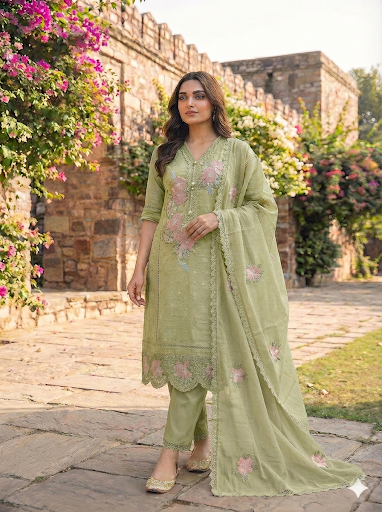 Embroidered Mulchanderi Kurta Set