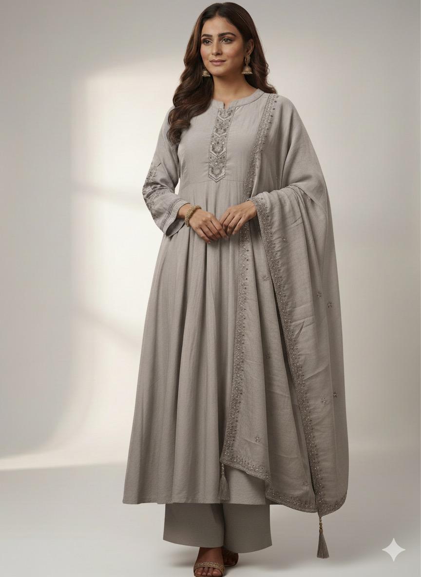 A-Line Roman Silk Kurta Set
