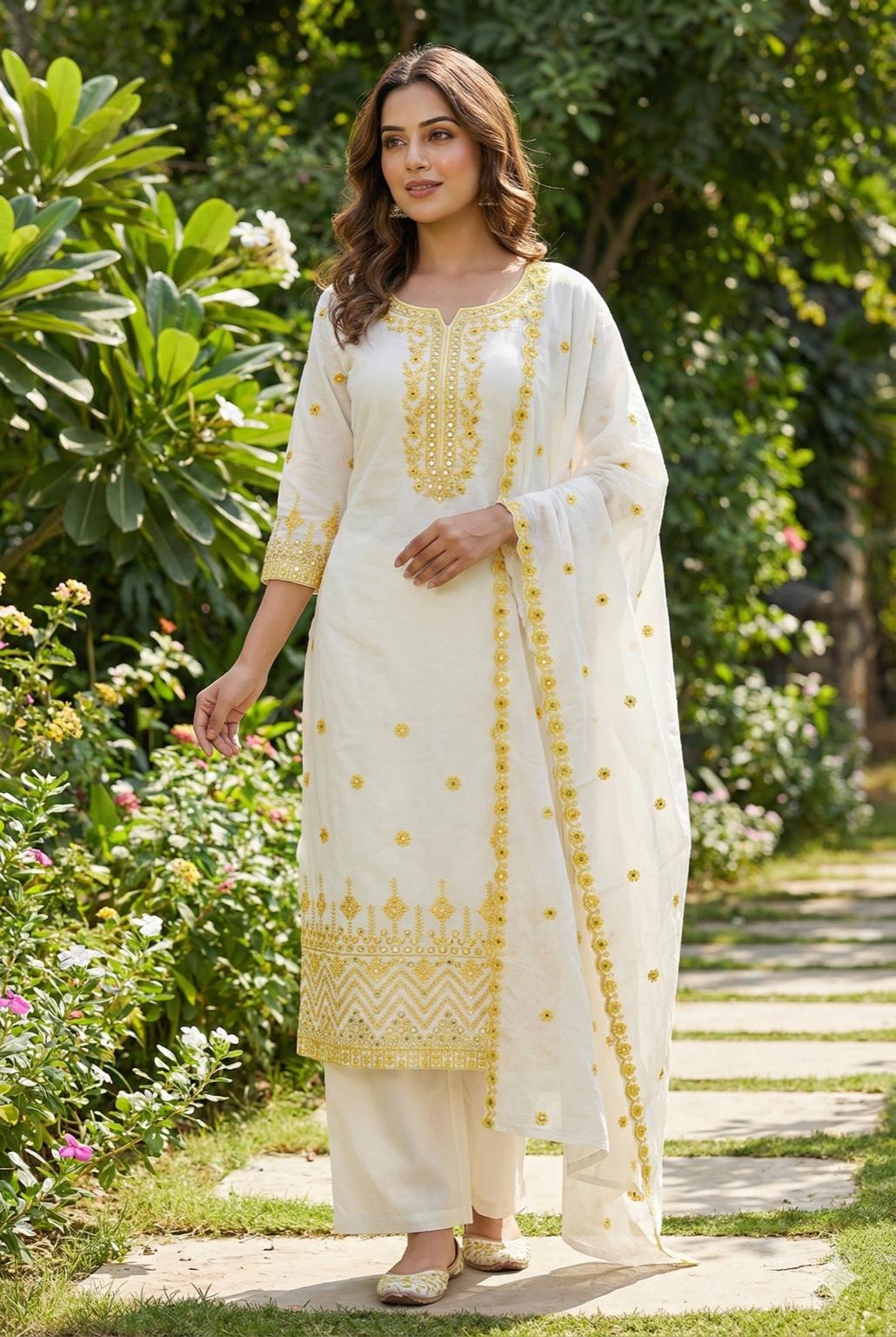 Embroidered Mulmul Kurta Set