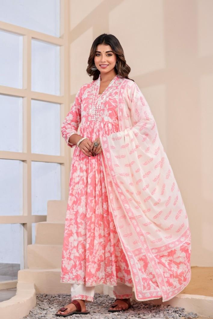 Floral Print Mulmul Kurta Set