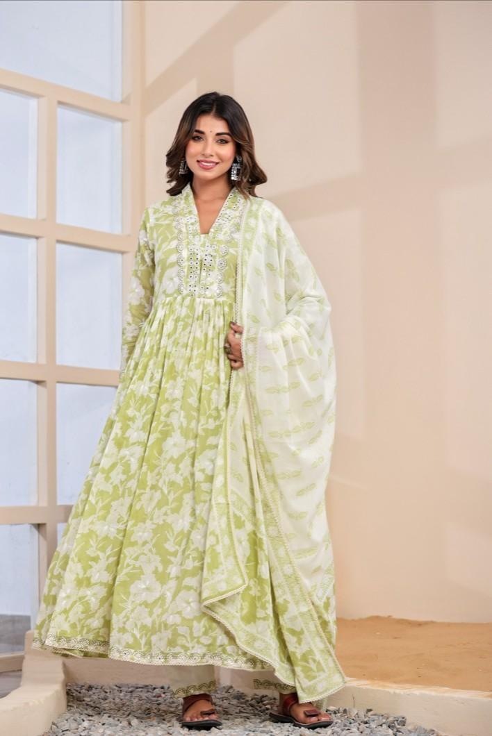 Floral Print Mulmul Kurta Set