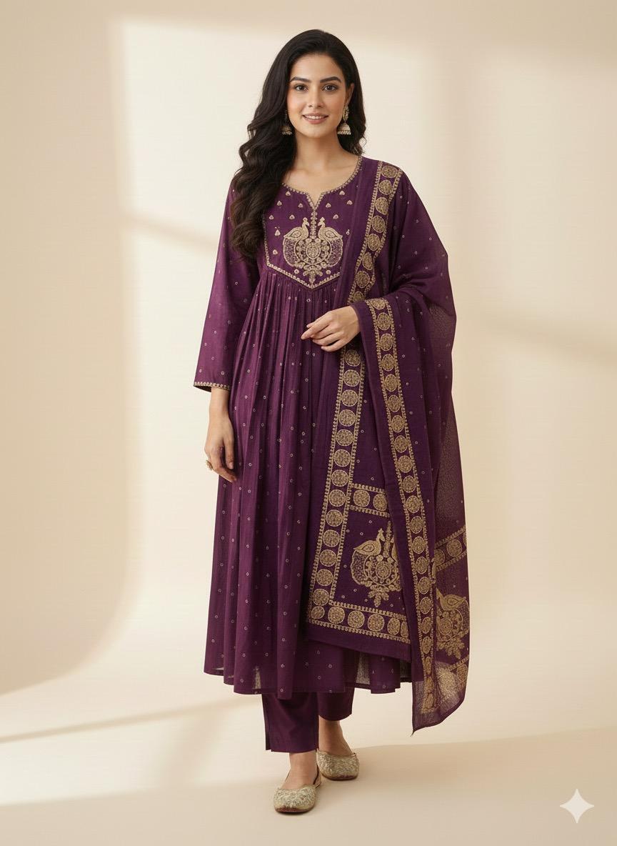 Foil Print Cotton Mulmul Kurta Set