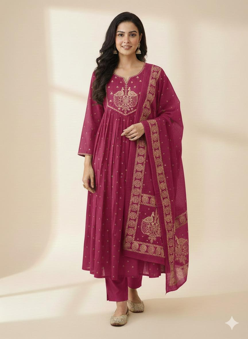 Foil Print Cotton Mulmul Kurta Set