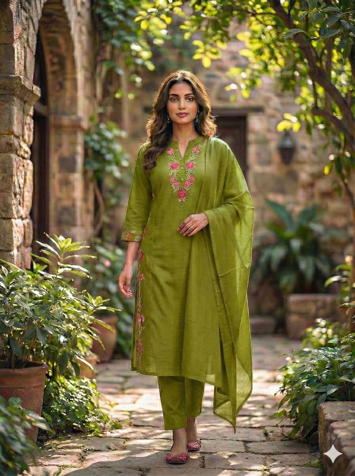 Embroidered Pure Cotton Kurta Set