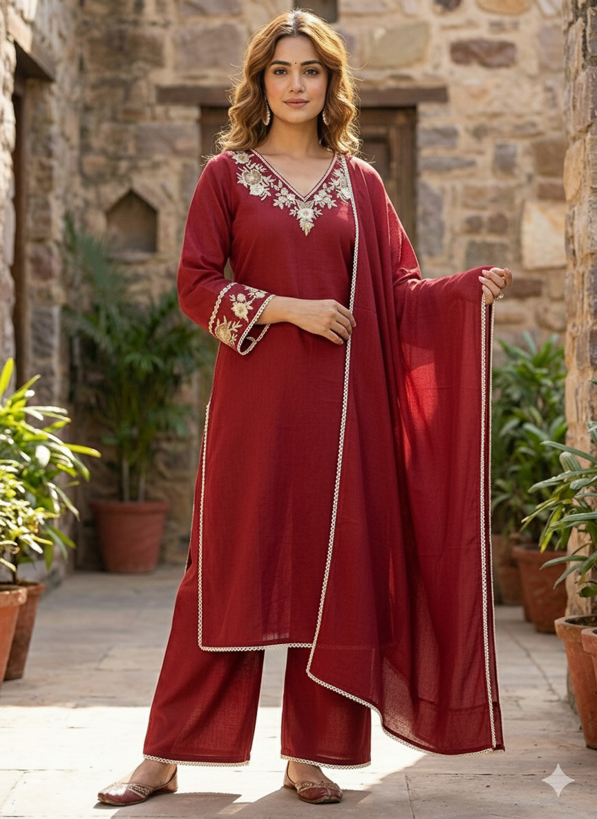 Embroidered Cotton Dobby Kurta Set