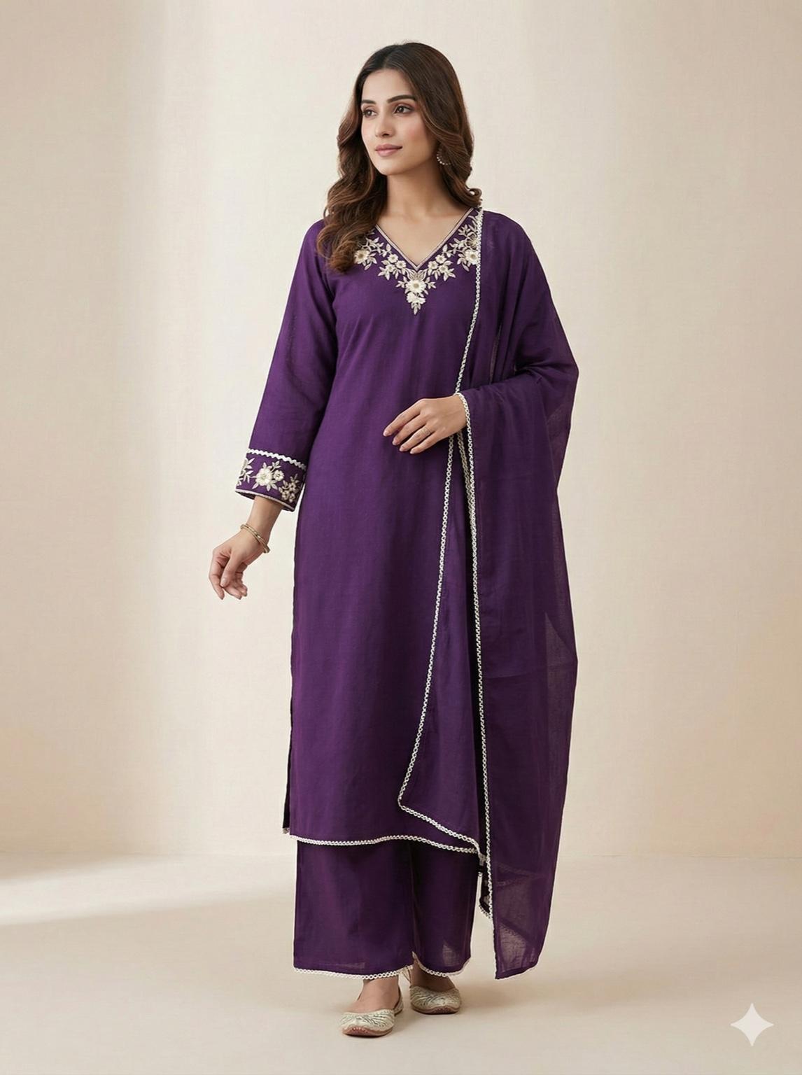 Embroidered Cotton Dobby Kurta Set