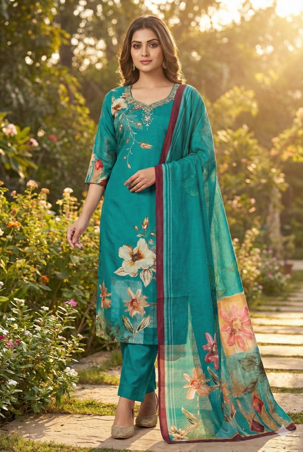 Floral Print Maslin Kurta Set